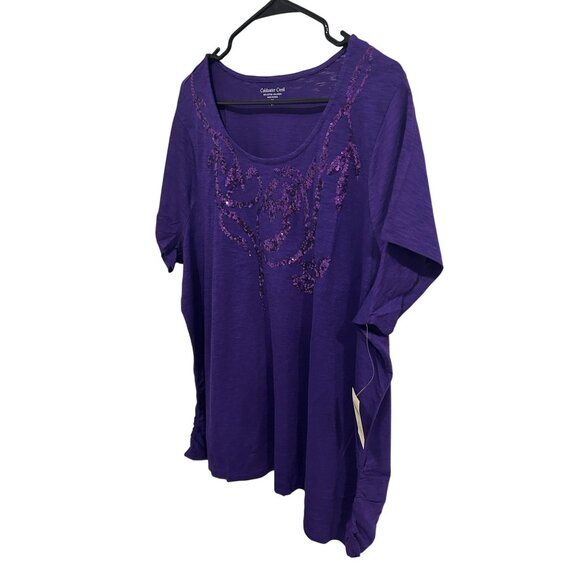 Coldwater Creek NWT Purple Sequin Embellished Short Sleeve Ruched Top Sz 3X - Picture 3 of 12
